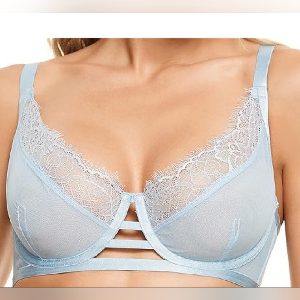 Lace Trim Light Blue Bra